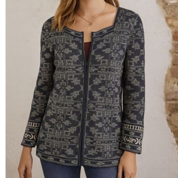 Peruvian Connection Sweaters - Peruvian Connection Size XL Knit Zip Catdigan Jacket Gray 100% Pima Cotton